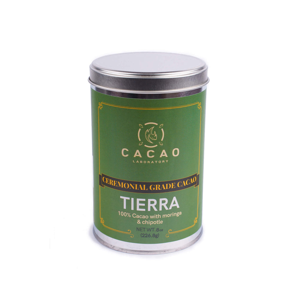 Cacao cérémoniel - Élément Terre : Nourrissez vos racines avec du Moringa et du Chipotle (boîte de 350 g - granulés)